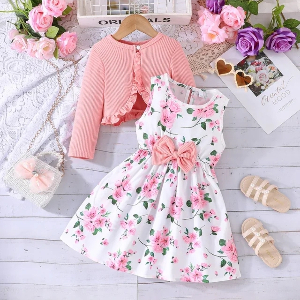 Floral Dress with Pink Bow- 2 Different Color girl dress for Sale.